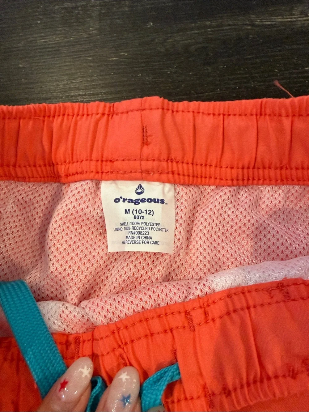 Kids Coral Swim Trunks with Teal Accents